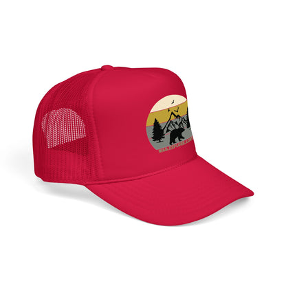 Adventure Trucker Hat – 'Wag. Explore. Love.' Vintage Mountain Dog Design